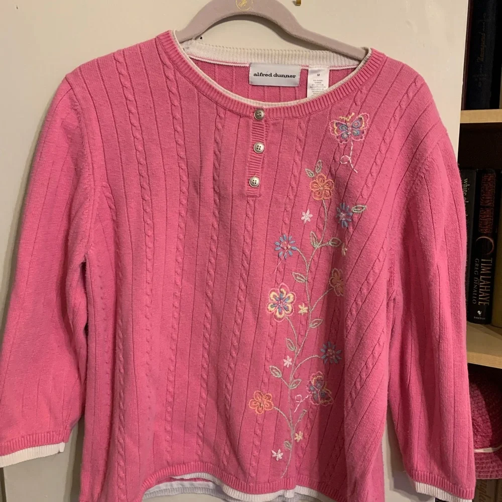 Alfred Dunner Pink Sweater with Floral Embroidery - Picture 1 of 3